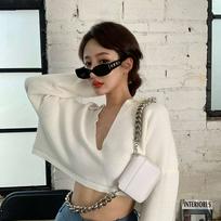 韩版chic宽松显瘦气质针织衫女短款百搭个性露脐上衣