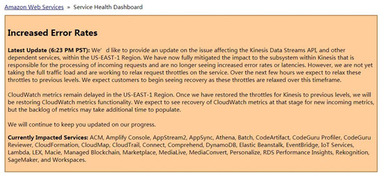 亚马逊云服务aws出现宕机问题众多企业受到影响 0xu Cn