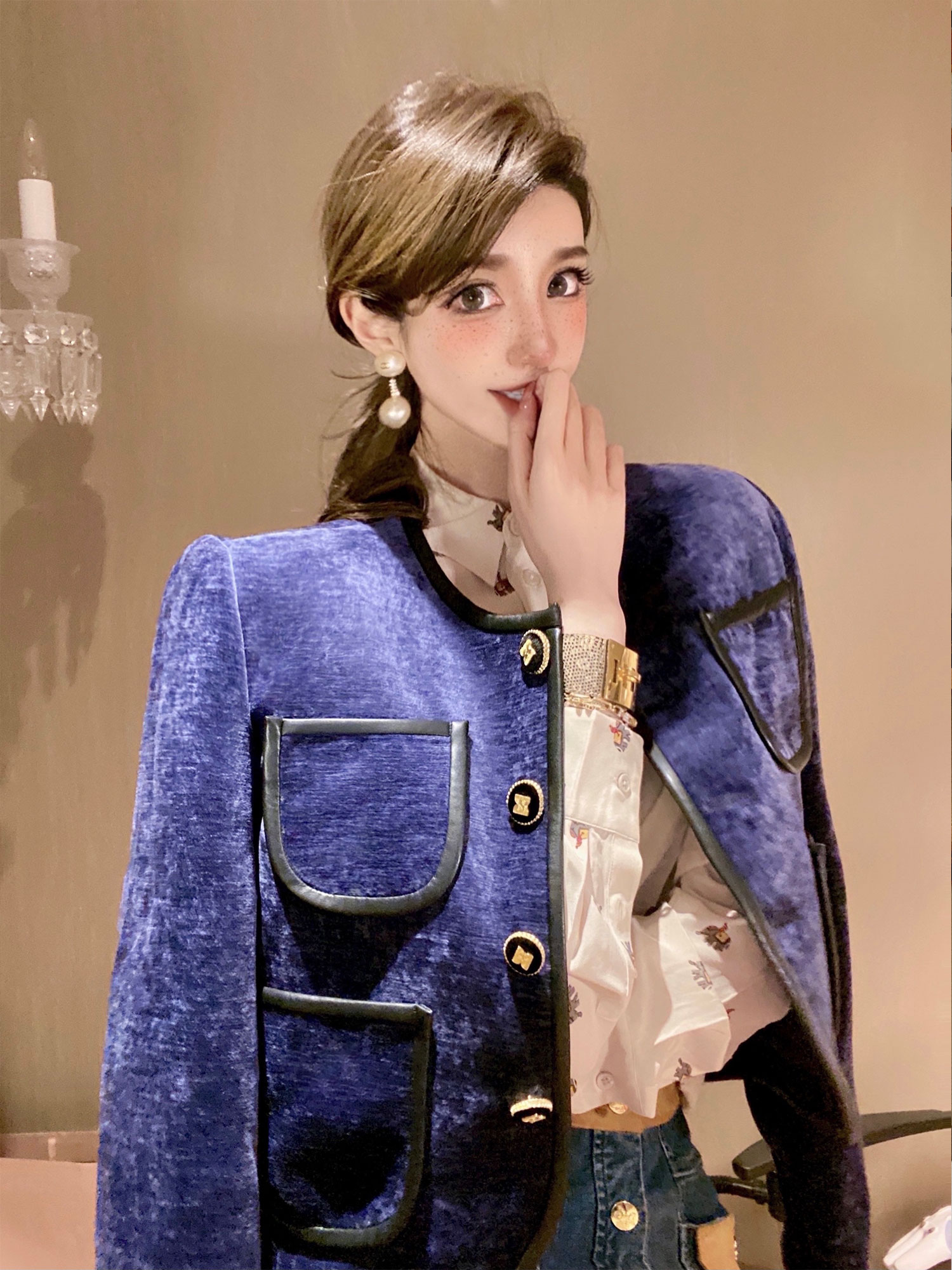 ALU私服OOTD 气质设计感小众女小香皮外套秋季复古风轻奢两件套装