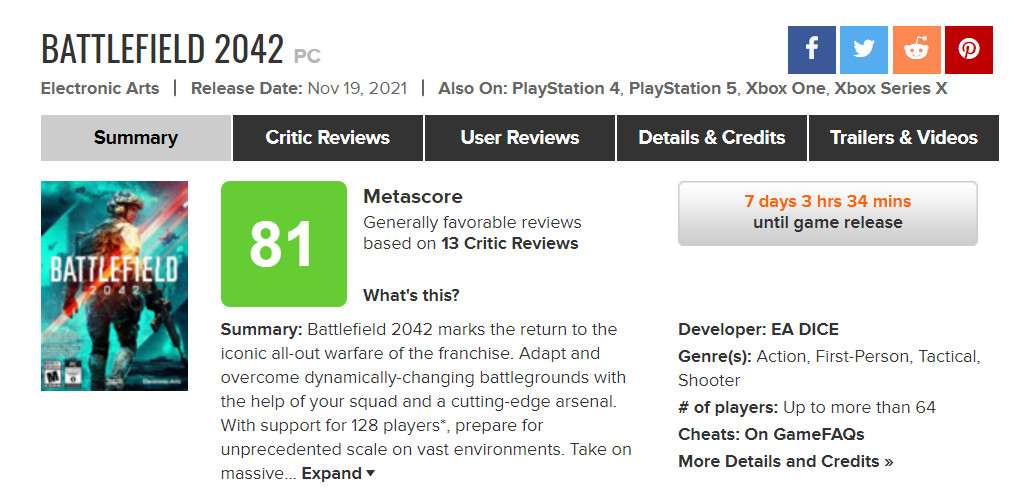 战地2042首批媒体评分出炉 GameSpot暂时8分
