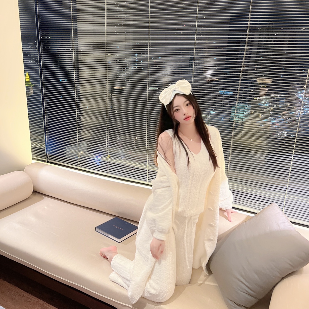 捞捞酱kiki「实穿系列」秋冬加厚日系半边绒睡衣三件套白舒适时尚