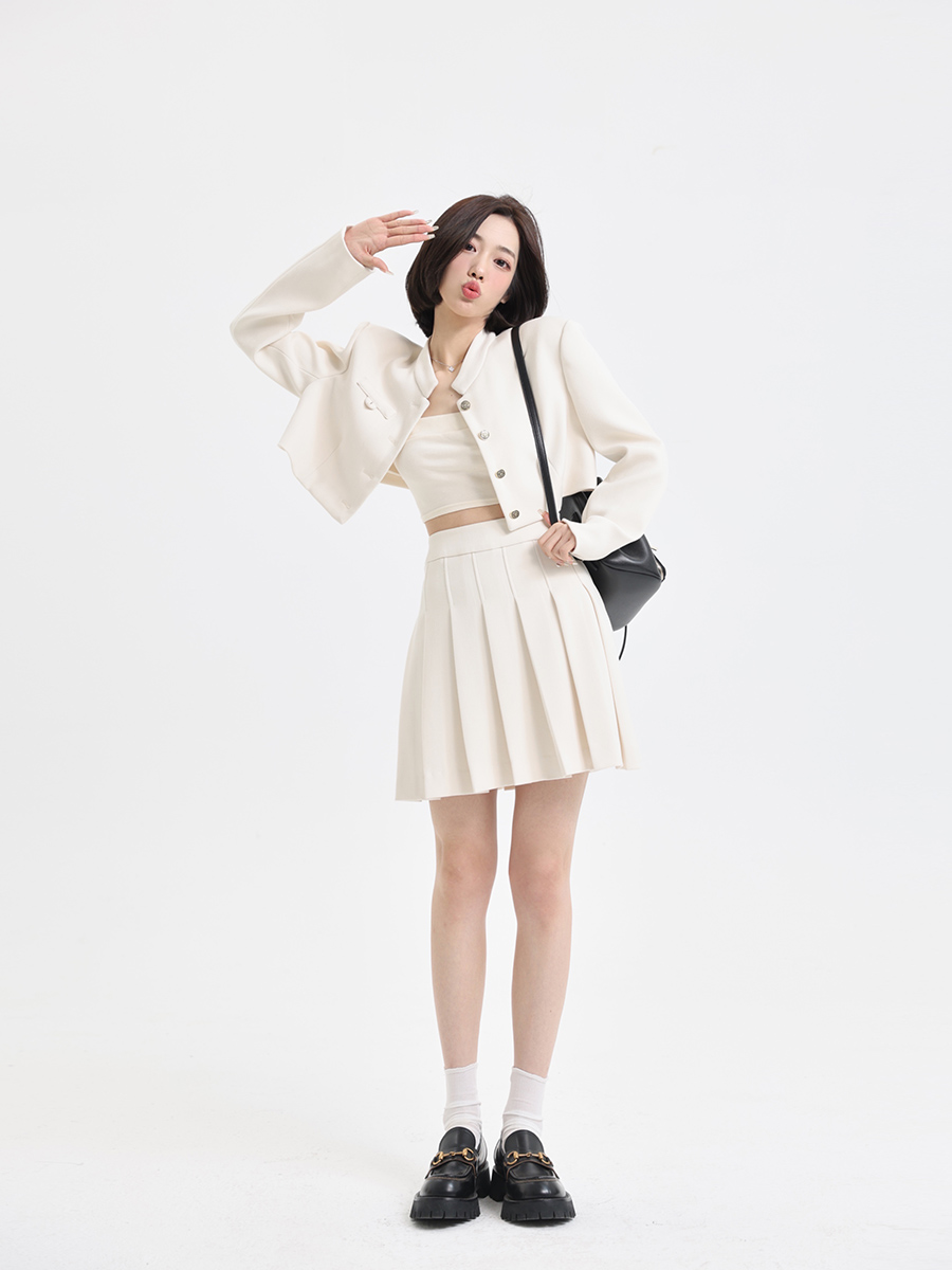 【LaluneDuCiel】LLDC 白色短款外套+高腰半身裙两件套装女