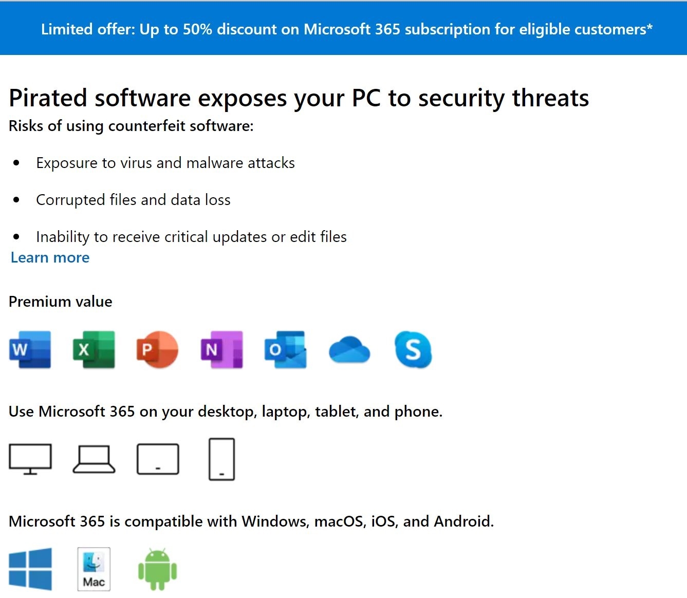 盗版Office用户收到促销通知：订阅微软365可半价优惠