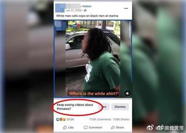 脸书将黑人标注为灵长类动物