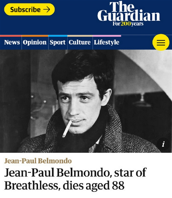 法国传奇演员让保罗贝尔蒙多去世