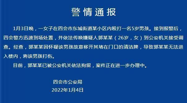 广东26岁女子殴打5岁男孩被拘留