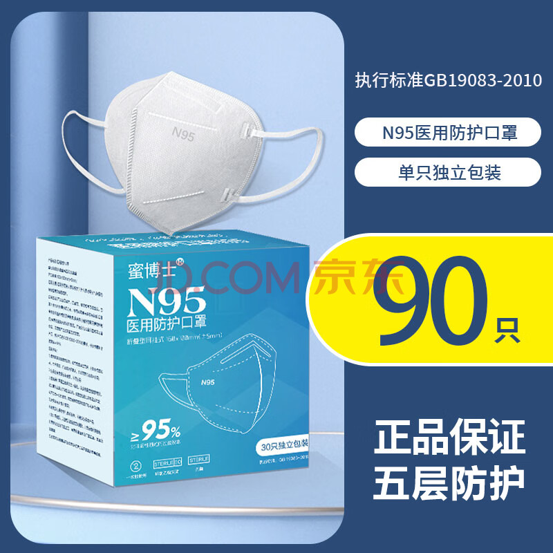蜜博士N95级医用防护口罩 90只 白色 独立包装