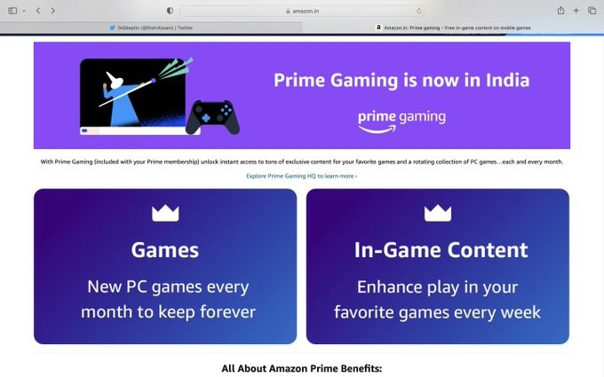 亚马逊计划在印度推出Prime游戏