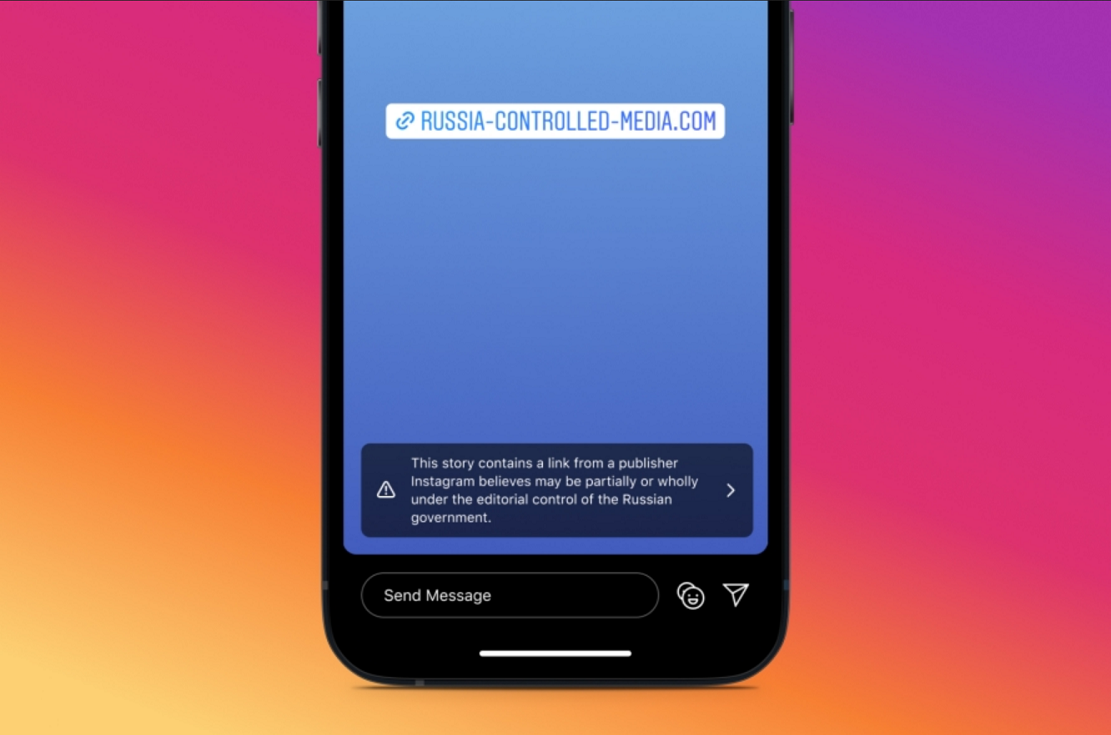 Instagram宣布将对分享来自俄罗斯国家媒体的内容的用户发出警告