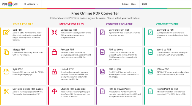 PDF2Go: 多功能PDF编辑转换工具