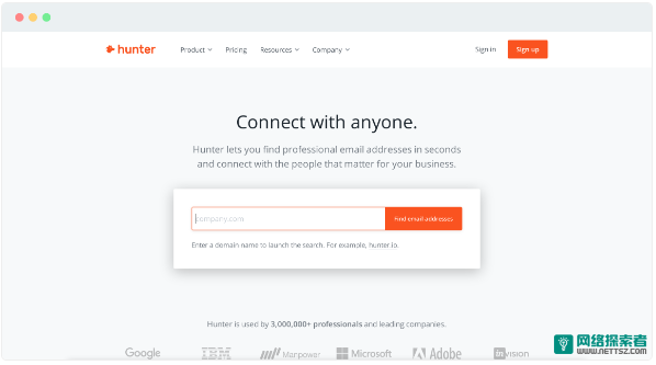 Hunter.io: 网页电子邮箱验证抓取工具
