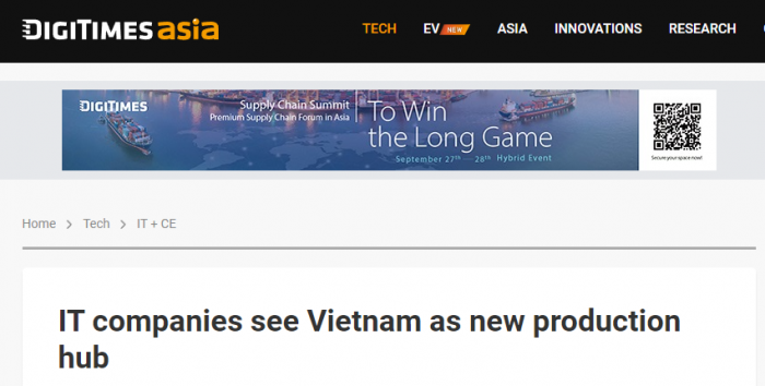 越南成为全球IT公司的新制造中心 外国直接投资占比最高