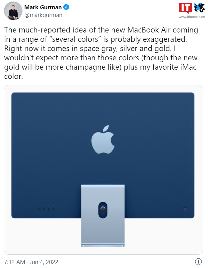 Gruman：新款苹果MacBook Air预计不会有类似iMac的多彩外壳