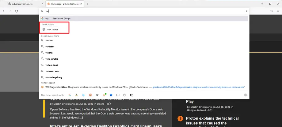 Firefox引入Quick Actions功能：可在地址栏上直接输入并执行命令