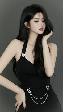 Nanki黑色裙子时尚好身材4k手机壁纸美女2160x3840