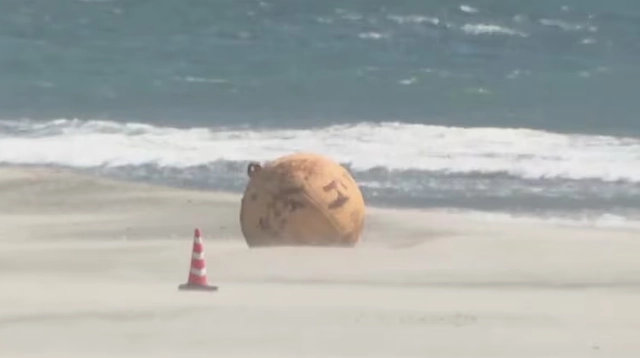 日本海岸现不明球状物:直径1.5米