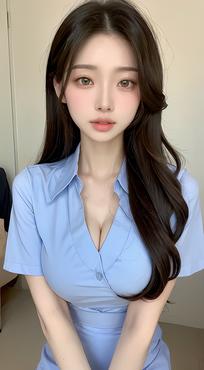 AI美女完美身材美女：1.4，分层发型，突出的乳沟