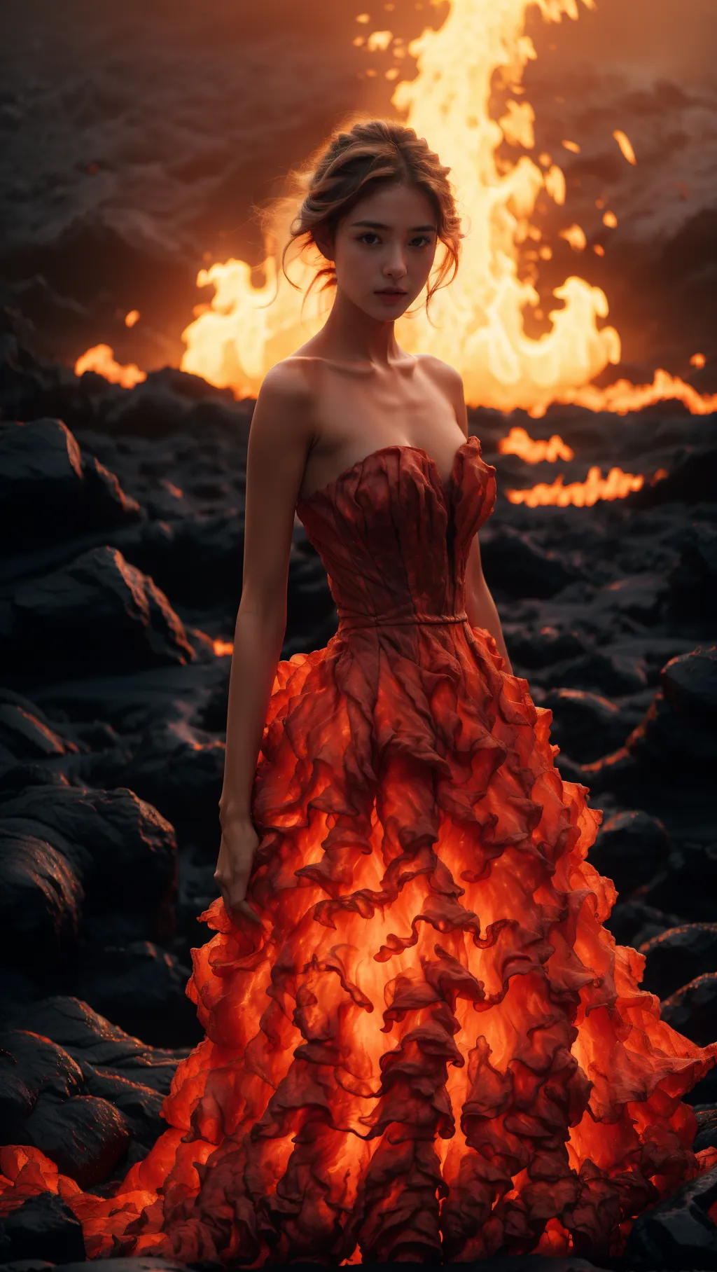 麦橘MAJIC<lora:wlqc_20230819041248:0.8> 1girl,fire dress,lava