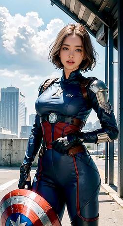 AI美女未来感的美国队长战衣