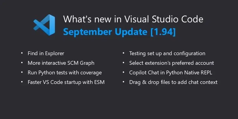 微软发布Visual Studio Code 1.94 更新：升级启动速度，增强 AI 聊天