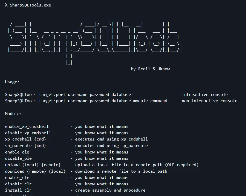 SharpSQLTools xp_cmdshell和sp_oacreate 双回显