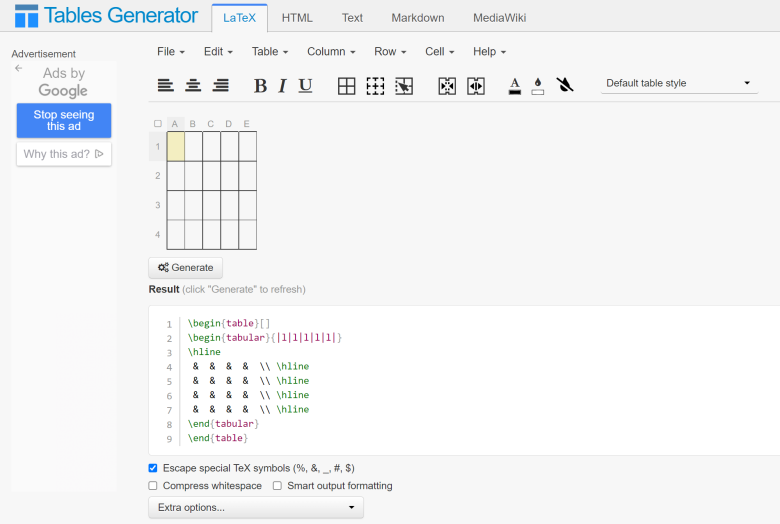 Tables Generator – 免费在线设计LaTeX和HTML表格工具