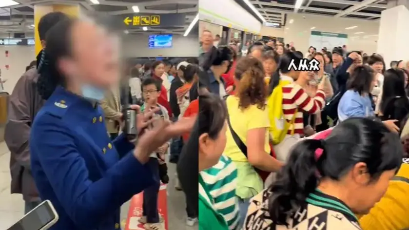 贵阳地铁被“挤爆” 工作人员大哭