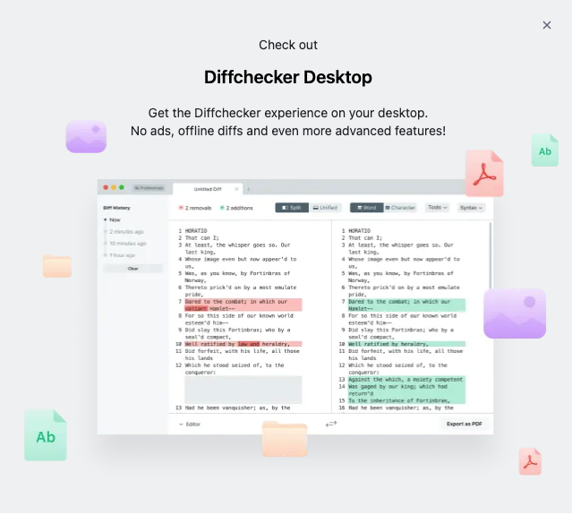 Diffchecker差异检查器：比较两个内容的不同