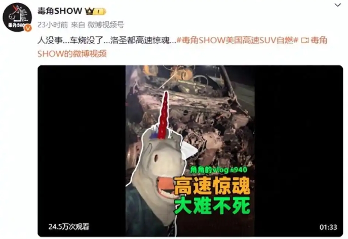 千万网红毒角SHOW美国高速SUV自燃