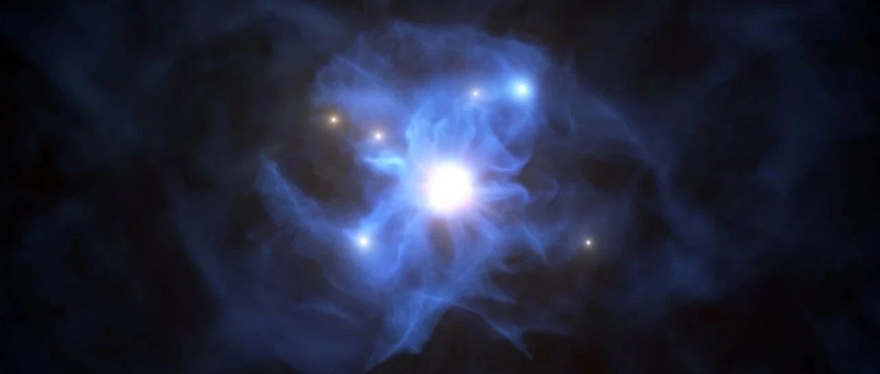 宇宙深处，六个星系把一个超级黑洞包围了