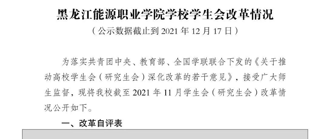黑龙江能源职业学院 学生会改革情况（公示数据截止到 2021 年 12 月 17 日）