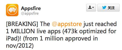 美国区App Store应用数量已经突破100万大关