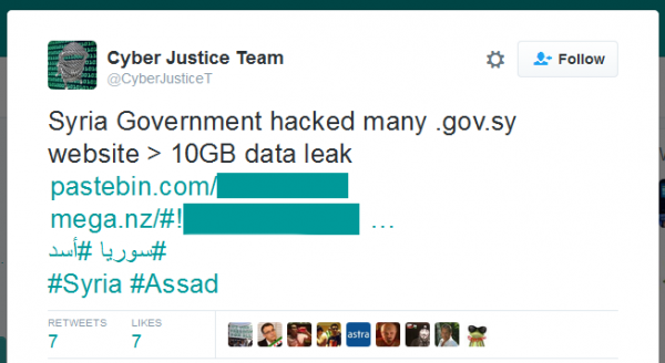 黑客组织攻击叙利亚政府网站并曝光43GB数据