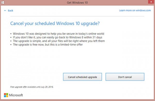 微软承认擅自安排Windows 10升级 并称这基于用户反馈