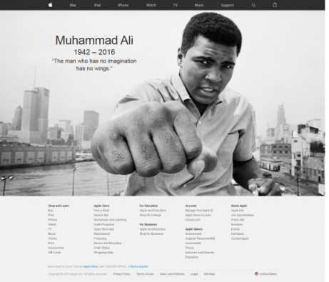 苹果主页换上穆罕默德·阿里照片 纪念传奇拳王