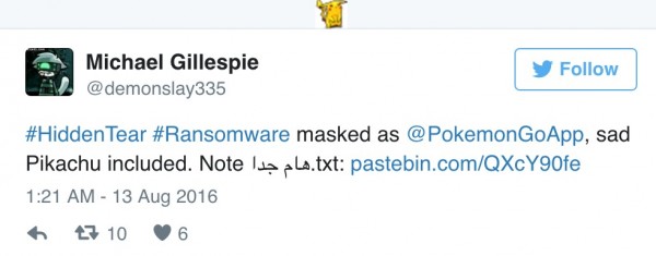 勒索软件趁大热伪装成《Pokemon GO》 影响阿拉伯地区Windows版用户