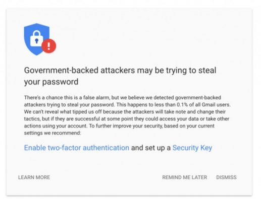 谷歌重申立场：会向用户发出发现疑似政府网络攻击的警告提示