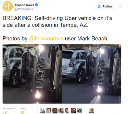 Uber无人驾驶车碰撞事故后致项目暂停