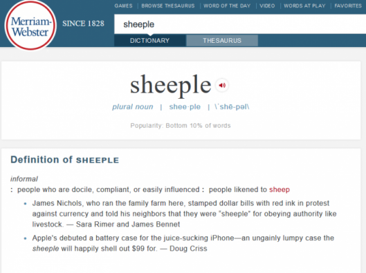 韦氏词典收录Sheeple一词 苹果用户全是Sheeple