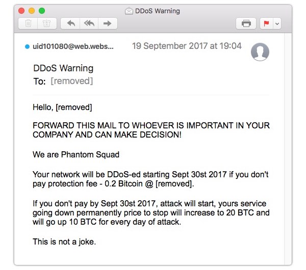 “幽灵小组”向全球数千家公司发出勒索邮件：9月30日发起DDoS攻击