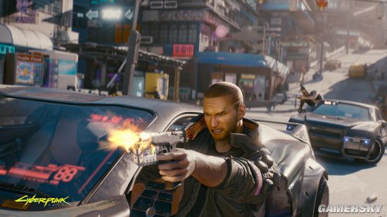 《赛博朋克2077》新截图：男版主角街头飙车枪战